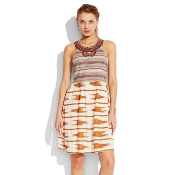 Lucky Brand Dresses & Skirts - LUCKY BRAND DRESS GRECIAN BEADED COLLAR IKAT DRESS SZ SM